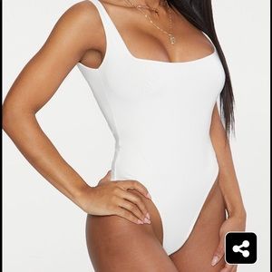White Square Neck Sleeveless Thong Bodysuit